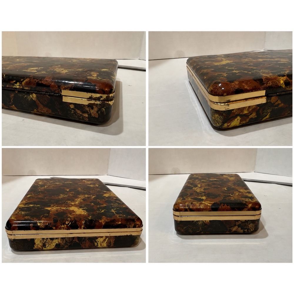 Mele travel jewelry box gold Brown 70s Mod hippie mottled retro Boho trinket box - Picture 5 of 5